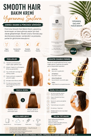 Kabarma Karşıtı Saç Kremi Anında Yumuşatma Elektriklenme Önleyici Durulanmayan Smooth Hair Krem 500 Ml