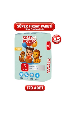Bebek Bezi No:3 5-9 Kilo Midi 34'lü 5 Paket 3 Numara