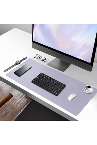 Pu Deri Mouse Pad Dikişli Kenar Dayanıklı Büyük Boy Çift Yönlü Kullanım Ofis Masa Matı Sümen Lila, 70x30 L