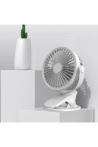 3 Kademe Şarjlı Mandallı 360 Taşınabilir Fan Vantilatör Jh-006 Beyaz