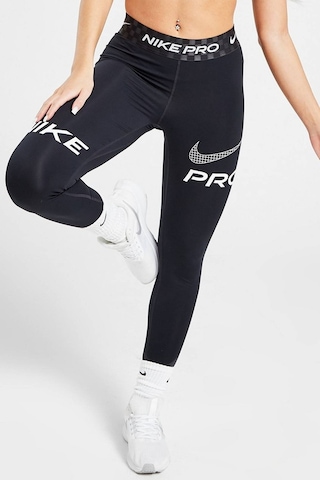Nike Dri Fit Training Pro Graphic Women's Mid Rise Leggings Kadın Spor Tayt Füme Siyah Siyah
