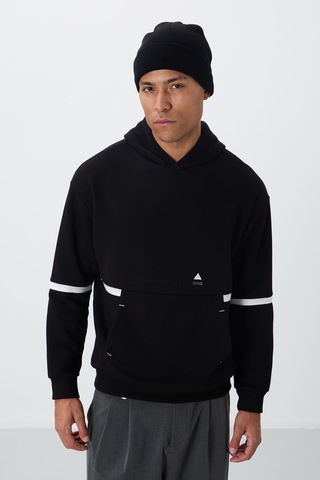 Tommy Life Siyah Pamuklu Kalın İçi Tüylü Yumuşak Dokulu Comfort Fit Nakışlı Erkek Sweatshirt - 88417 Siyah