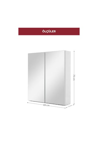 2 Kapaklı Aynalı Geniş İç Hacimli Çok Amaçlı Banyo Dolabı Beyaz