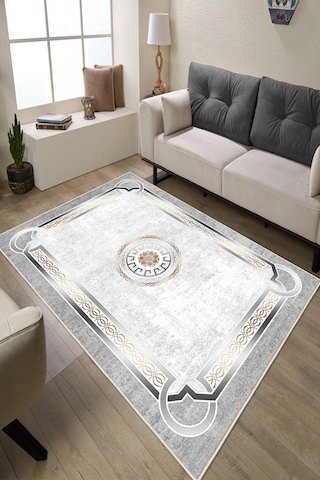 Klasik Makinede Yıkanabilir Kaydırmaz Leke Tutmaz Salon Halı Oturma Odası Halı Mutfak Halı Ve Yolluk gri