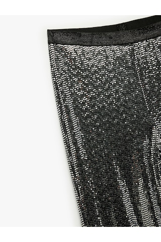Koton Beli Lastikli Pullu Payetli İspanyol Paça Yılbaşı Pantolon Gri 6wkg40034ak Gri