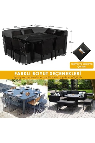 Bahçe Mobilyası Koruma Örtüsü, 200-200-90cm, Ağır Hizmet Oxford Kumaş, Su Geçirmez, Dış Mekan Veranda Masa Ö Genel