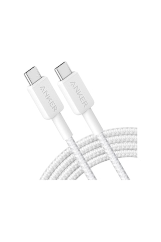 Anker 322 Powerline A81F5 60 W Usb-C To Usb-C Örgülü Şarj Kablosu 90 CM Beyaz