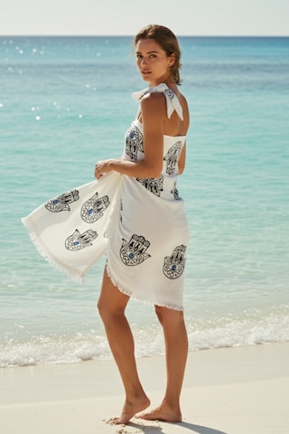 %100 Pamuk Müslin Peştemal Plaj Havlusu 80x180 Cm Püsküllü Yumuşak Sarong Pareo Yüksek Emici Havlu Beyaz