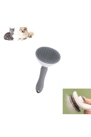 Gri Otomatik Kolay Temizlenen Evcil Hayvan Fırçası Kedi Tarağı Köpek Tarağı Ebat: 19 Cm X 10 Cm