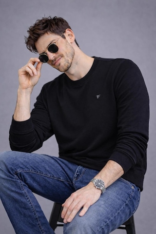 The Feel Berlin Erkek Dar Kesim Flim Fit Bisiklet Yaka Desenli Kazak Siyah