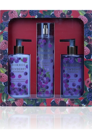 Nurxos 9889 Dewberry Böğürtlen Hediyelik Kutulu 3'lü Set Vücut Spreyi & Losyon & Duş Jeli