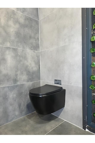 Turavit Rondo Kanalsız Mat Siyah Asma Klozet Turavit Yavaş Kapak