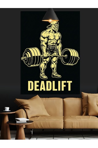 Zincirlerle Deadlift Yapan Bir Adam Dekoratif Kanvas - Mdf Ahşap Tablo