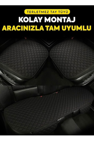 Tay Tüyü Cepli & Terletmez Oto Koltuk Minder Seti - Koltuk Koruma Kılıfı 3'lü Set Siyah-siyah