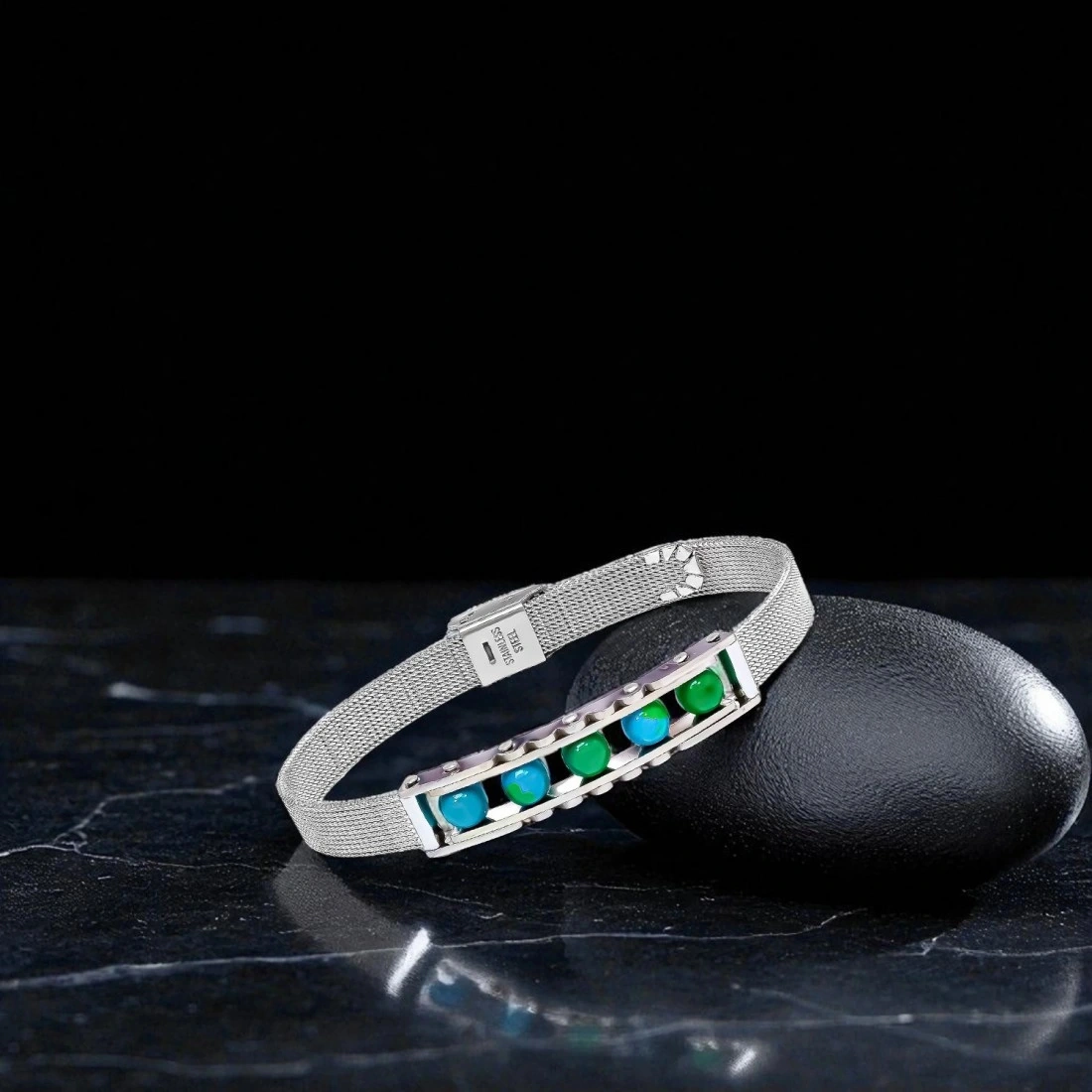 Moncuk Design Yeşil Akik Ve Paslanmaz Çelik Bileklik 33512b23d2 Çok Renkli