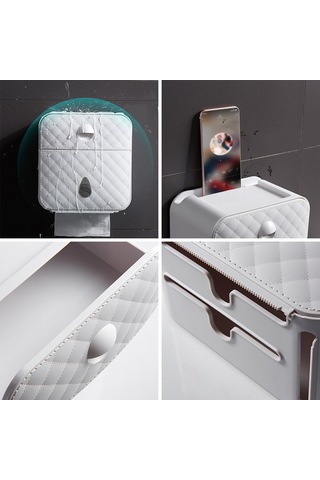 Xindoker Duvar Montajlı Abs Tuvalet Kağıdı Dispenseri - 360 Su Geçirmez, Üst Raf Ve Çekmeceli Depolama, Hassas Kesim Açısı, Deliksiz Yapıştırıcı İle Kolay Kurulum Beyaz Diğer