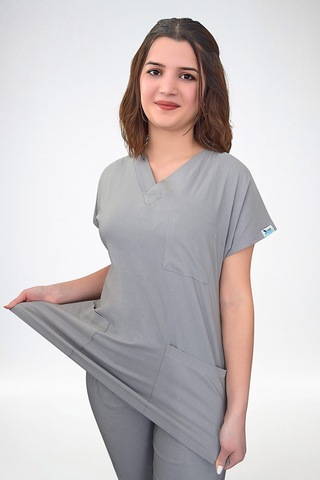 Unisex Gri Likralı Cerrahi Alt Üst Forma Takım Gri Gri