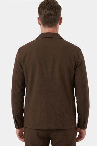 Deep Sea Deepsea Kahve Slim Fit Gofre Dokulu Yazlık Spor Takım Elbise Yarım Astarlı Likralı 2 Li Kombin 2604007 Kahverengi