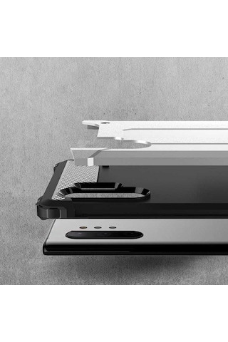 Ekılıf - Samsung Galaxy Note 10 Plus Uyumlu Kılıf Çift Katman Zırh Tank Crash Military Kapak - Gri