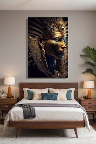 Dikey Kanvas Duvar Tablosu Tekli Salon Mutfak Yatak Odası Ofis Antik Mısır Firavun İllüstrasyon