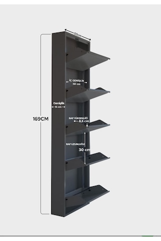 İlter 5 Kapaklı Aynalı Metal Ayakkabılık - Paslanmaz Dış Mekan Uyumlu Siyah