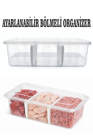 6 Lt Ayarlanabilir Buzdolabı Düzenleyici Saklama Kabı Bölmeli Et-sebze Organizer Derin Dondurucu Kutusu Şeffaf