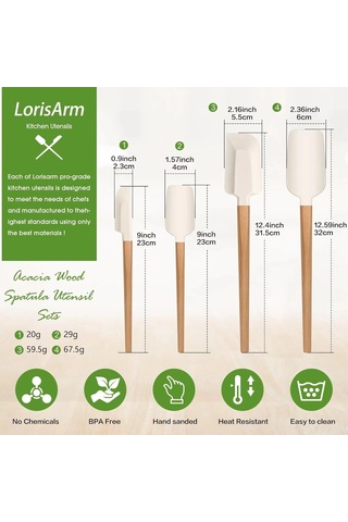 Fortunelane Isıya Dayanıklı Gıda Seviyesi Kaşık Seti, Büyük Küçük Yuvarlak Uçlu, Pasta Krema Sürme Ev Fırıncılığı Ahşap Gereci Ahşap