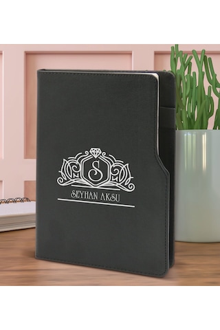 BK Gift Kişiye Özel İsimli Siyah Termo Deri Not Defteri 15x21cm-1