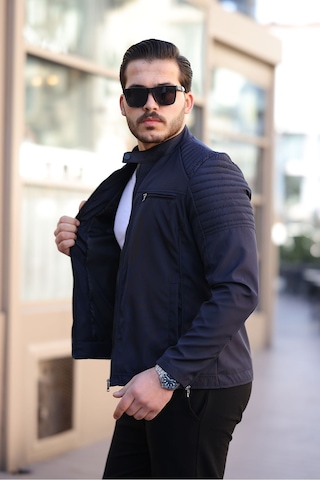 Mero Life Erkek Lacivert Su Ve Rüzgar Geçirmez Slim Fit Astarlı Mevsimlik Mont Lacivert