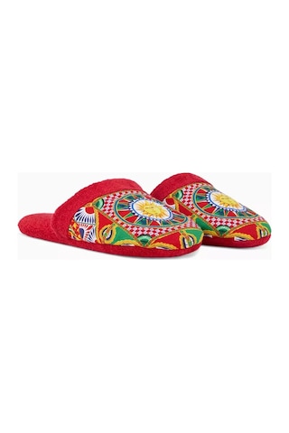 Dolce & Gabbana Casa Unisex Carretto Siciliano Terlik, Pamuklu, Yumuşak & Şık Kırmızı