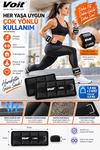 1,5 KG x 2 Adet Ayarlanabilir El ve Ayak Bilek Ağırlığı, Cırt Cırtlı Fitness Egzersiz Ağırlık Seti
