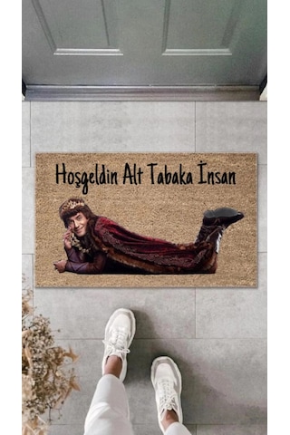Hoşgeldin Alt Tabaka İnsan Yüksek Kaliteli Dijital Baskılı Kaymaz Kapı Önü Paspası Prens Temalı Bej