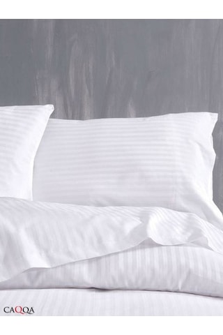 Caqqa Çift Kişilik Çizgili Saten Otel Nevresim Seti 1 Nevresim 2 Yastık Kılıfı