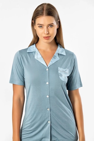 Türen 3377 Kadın Uzun Kollu Gömlek Pijama Takım-mavi Mavi