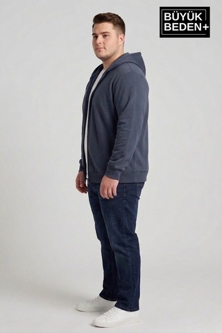 Süperlife Erkek Büyük Beden Fermuarlı Kapüşonlu İnce Sweatshirt Hırka - Rahat Kalıp Spr26bhr960 Indigo