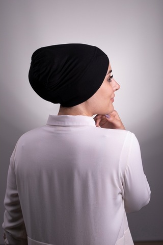 Halven Siyah Pratik Hazır Geçmeli Iç Bone Viskon Kumaş Çapraz Tek Bantlı Siyah