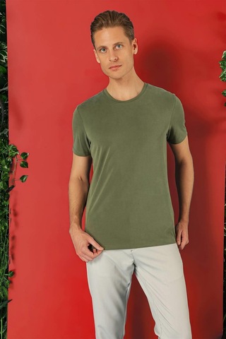 Efor Slim Fit Bisiklet Yaka %100 Pamuk Haki Tişört Ts 878 Haki