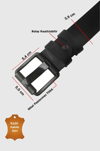 Rizzup Siyah %100 Hakiki Deri Erkek Spor Kemer Kolay Kısaltılabilir Kot Pantolon Kemeri 2602675