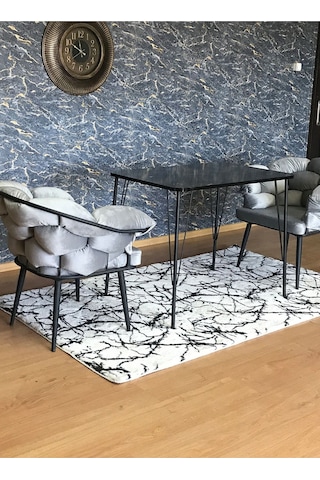 Yirmi15 Siyah Metal Ayaklı 60x90 Siyah Mermer Desen Mutfak - Balkon - Çalışma Masası