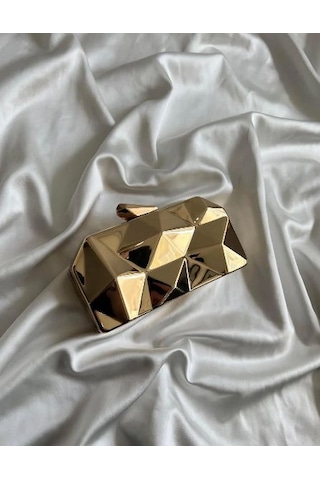 Rose Gold Metal Zincirli Kadın Abiye Çantası-özel Tasarım Altın