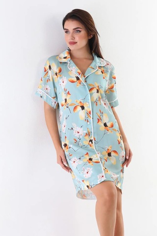 Laperissa Kadın Çiçek Desenli Saten Dokuma Düğmeli Gömlek Gecelik Çok Renkli