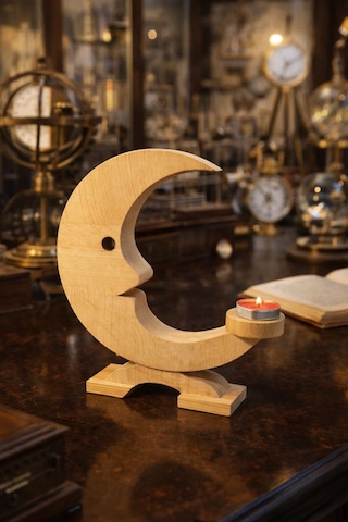 Ceren Wooden Boyanabilir Ahşap Ay Mumluk El Yapımı Dekoratif Tealight Mumluk