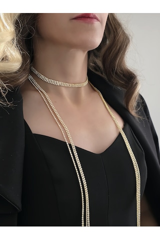 Altın Kaplama Üç Sıralı Su Yolu Şal Model Kolye Altın