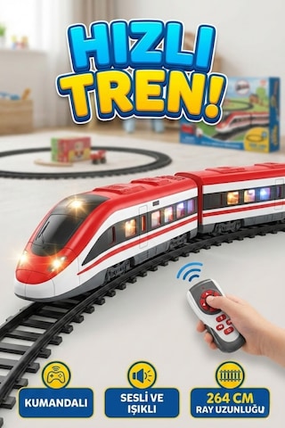 Uzaktan Kumandalı Mıknatıs Bağlantılı Hızlı Tren Seti - 49 Parça Sesli Ve Işıklı 264 Cm Raylı