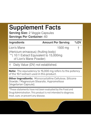 Wellness Labs Lions Mane Real Mushroom Brain, Memory And Focus Cognitive Immune 120 Caps