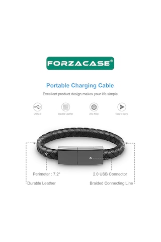 Forzacase FC346 PD 66 W Usb To Lightning Deri Bileklik Şarj Data Kablosu