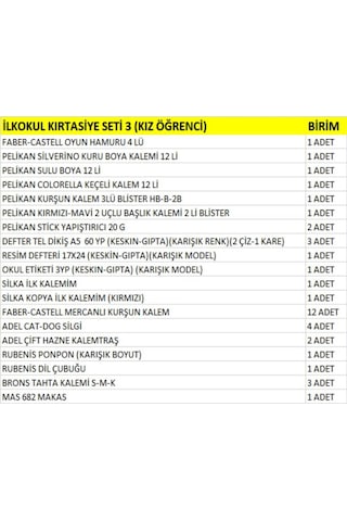 İlkokul Kırtasiye Seti 3 Kız Öğrenci