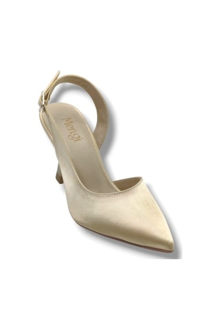 Mengi 693-26 Parlak Saten Arkası Açık Kadın Stiletto 8,5cm Altın