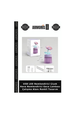 Usb Led Nemlendirici Çiçek Hava Nemlendirici Gece Lambası Çalışma Alanı Renkli Tasarım