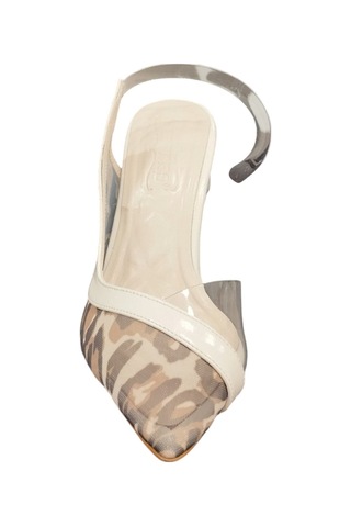 Ventes 7632504z 10 Cm Topuk Boyu Sivri Burun Önü Şeffaf Leopar Detaylı Kadın Şık Topuklu Ayakkabı Ten